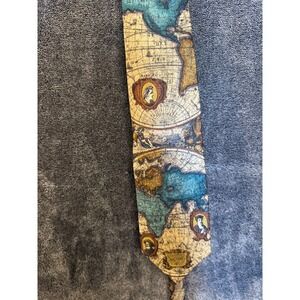 Audrey Buckner Mens Silk Tie Vintage World Map Cartography Hand Tailored Gold